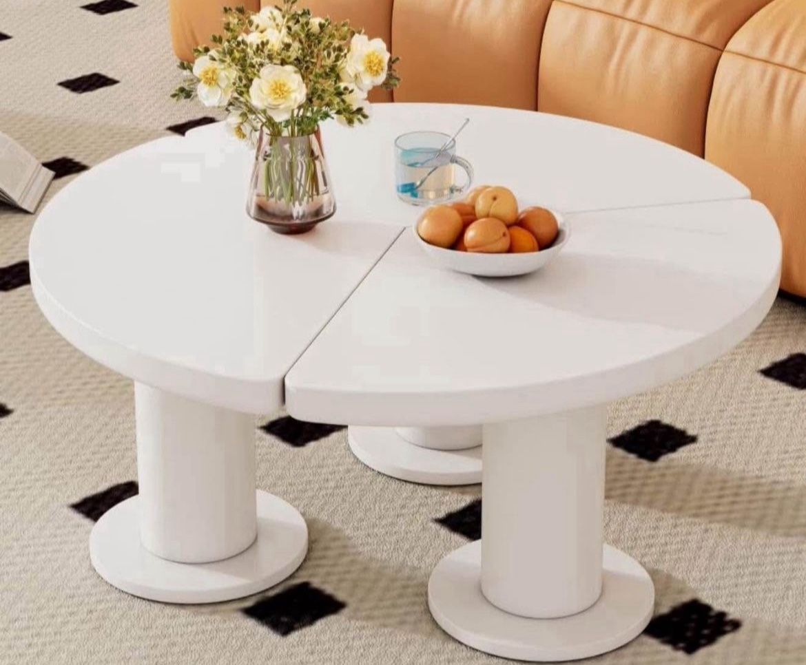 39.4" Irregular Coffee Table,Petal-Shaped MDF Center Table with Sleek Round Edges,Irregular End Table with 3 Sturdy Legs,Easy Assembly,Perfect for Liv