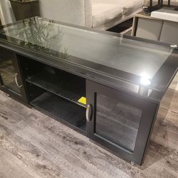 Black Silver 48" Modern Contemporary Glass Top Cabinet TV Lcd Console Media Entertainment Stand Unit