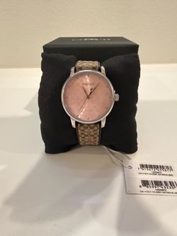 New Coach Grand Women’s Pink Dial Brown Logo Strap