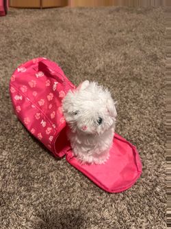 Plush White Kitty with Pink Pet Carrier