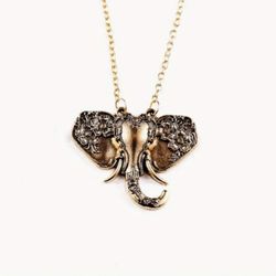 Gold Colored African Elephant Flower Pendant Necklace for 

