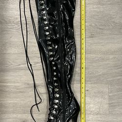 Lace Up Thigh High Boots With Zip 