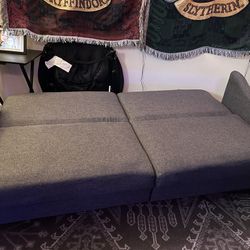 Dark Grey Couch Lays Flat Into Bed 