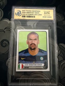 2005 Panini Champions Juan Sebastian Veron Authenticated Sticker Card