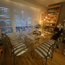 Glass Top Metal Dining Table & 6 Chairs 