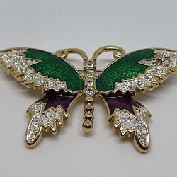 Vintage Enamel and Rhinestone Butterfly brooch 