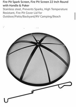 Fire Pit Spark Screen, Fire Pit Screen 22 Inch Round with Handle & Poker Stainless steel, Prevents Sparks, High Temperature Resistant, Fire Pit Cover