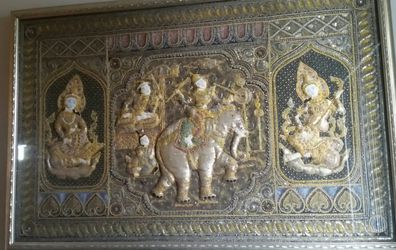 Handcrafted Antique Gold and Silver Beaded Asian Embroidered Tapestry