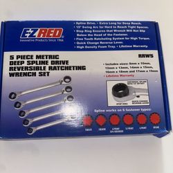 E-Z     5 Piece Metric Deep Spline Drive Reversible Ratcheting Wrench Set 