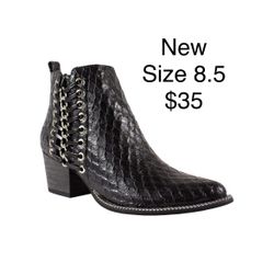 Arider Girl Roxy Edgy Fashion Stacked Heel Pointed Toe Zipper Ankle Boots Sz 8.5