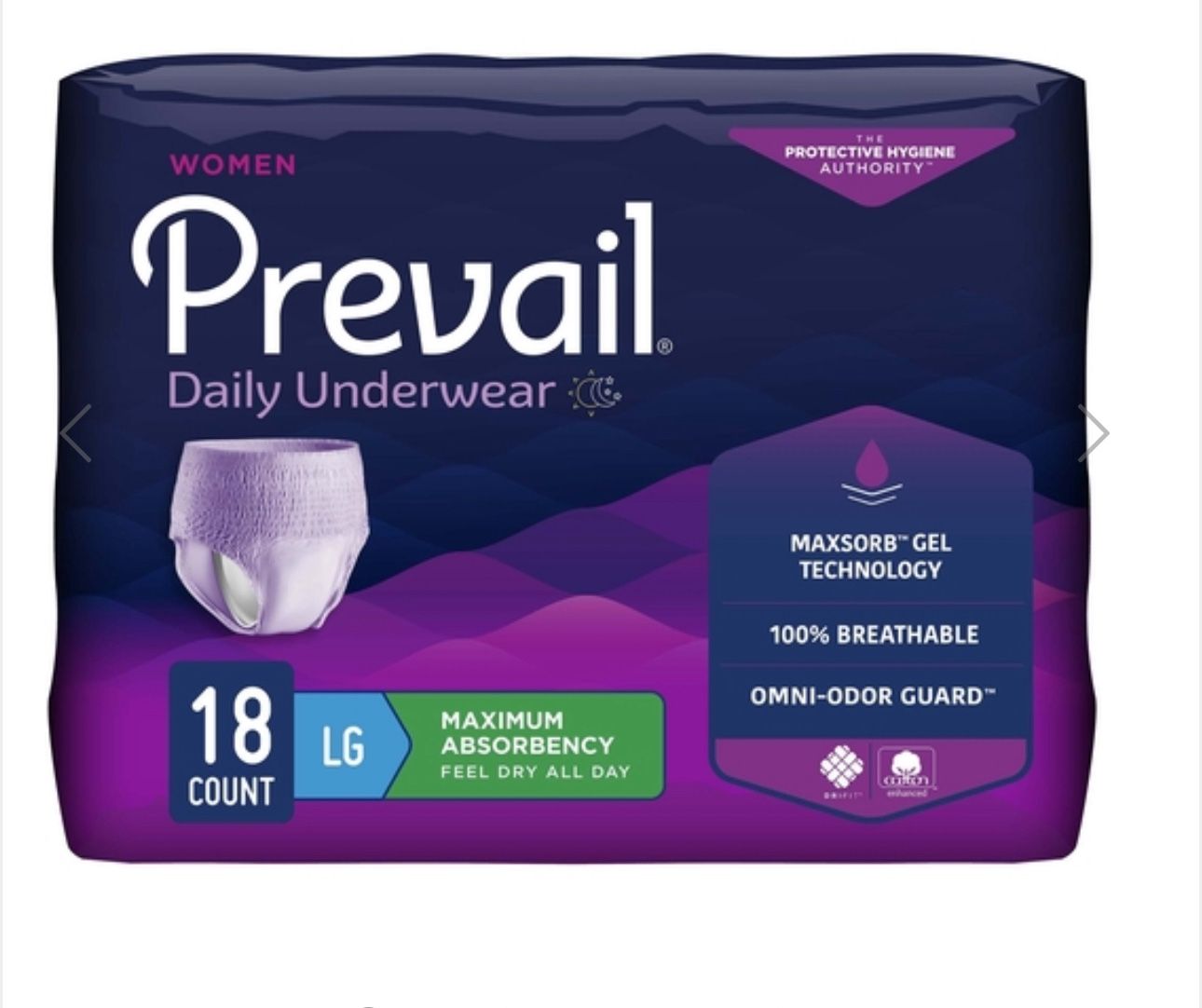 First Quality Adult Absorbent Underwear PrevailĀ® for Women Pull On Large Disposable Moderate Absorbency, 18/BG