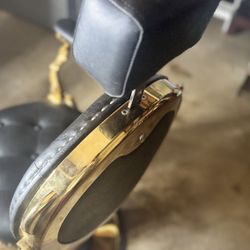 Barber Chair, Vintage-Styled, Gold with black leather cushions