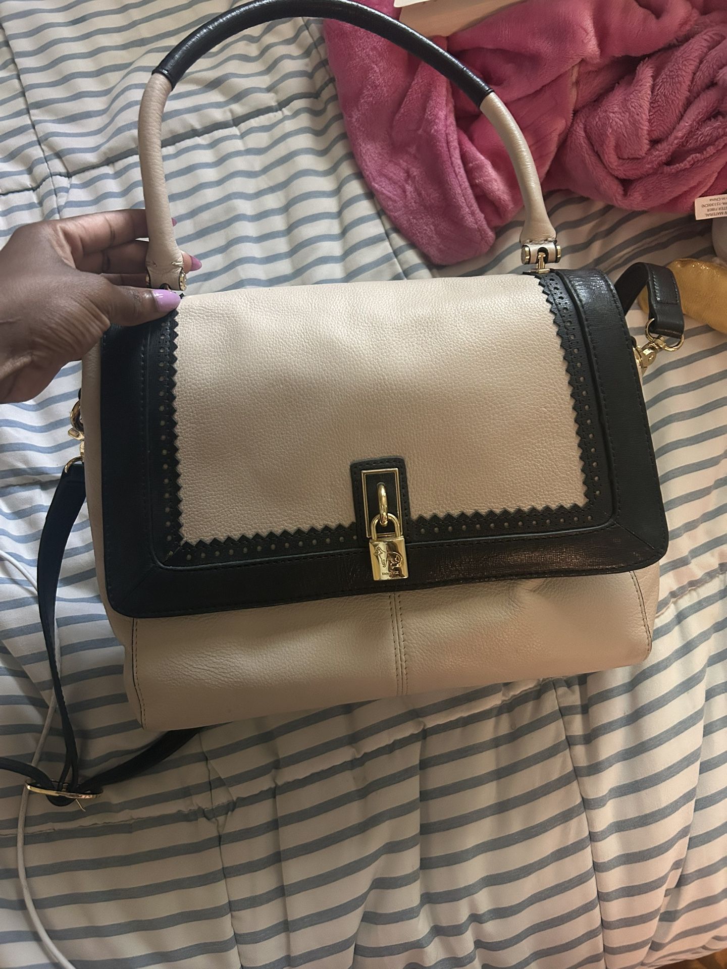 Emma Fox Cream & Black Leather Satchel – Chic, Spacious, Great Condition