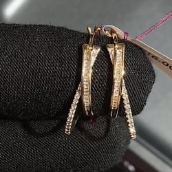 10k Double Hoop Earrings With Diamonds