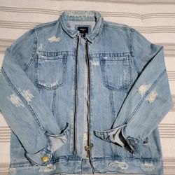 Men's Distressed Denim Jacket Forever 21- Size Large