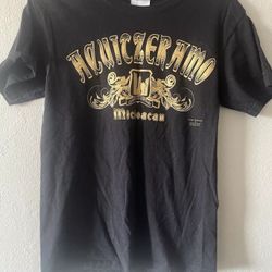 Unisex Black Gold Shortsleeved Shirt Acuitzeramo Michoacán Print, Size S