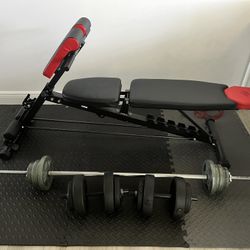 Gym Bench, Dumbbells And Bar