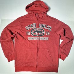 Pre Owned Good  Ecko Unltd  Full Zip  Hoodie  Embroidered  Burgundy Red  Men  Size Large