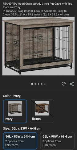 FEANDREA Wood Grain Woody Circle Pet Cage with Top Plate and Tray
PFC002G01 Dog Interior, Easy to Assemble, Easy to Clean, 32.5 x 21.9 x 25.2 inches