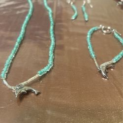 Bracelet, Necklace, Earring Set Teal