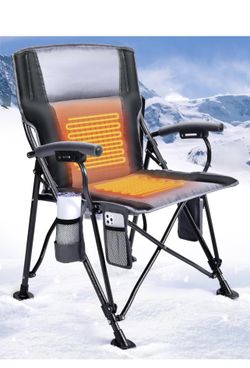 Heated Camping Chair for Adults, Heats Back and Seat, 3 Heat Levels, Fully Padde