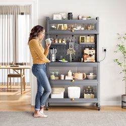 Standing Bakers Rack for Kitchen Storage, Grey