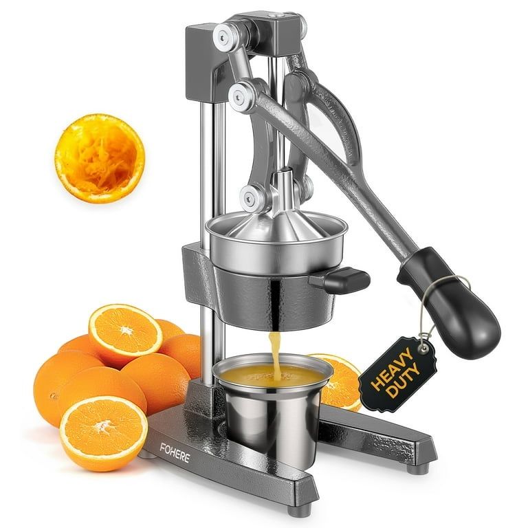 Citrus Juicer, Commercial Citrus Press for Oranges, Lemons, Limes, Grapefruits and More, Stainless Steel and Cast Iron, Easy Clean，Gray