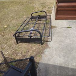 Full Size Black Metal Futon With Thick Brown Plush Mattress 