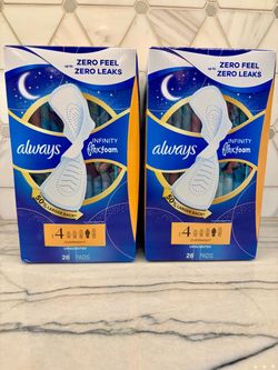 Unscented Always Infinity FlexFoam size 4 overnight pads, 26 pads each unopened box