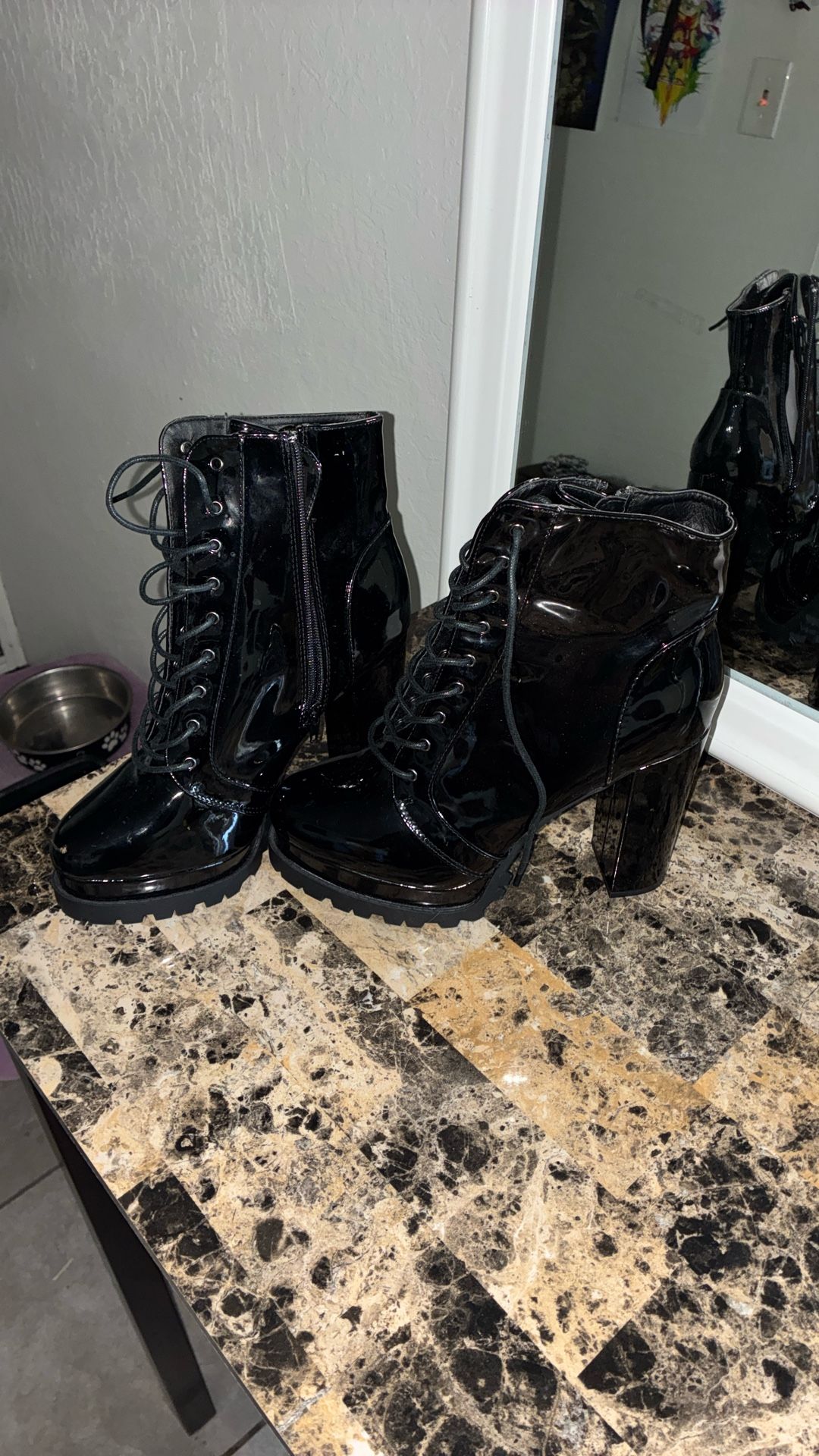 Black Leather Ankle Boot Heels