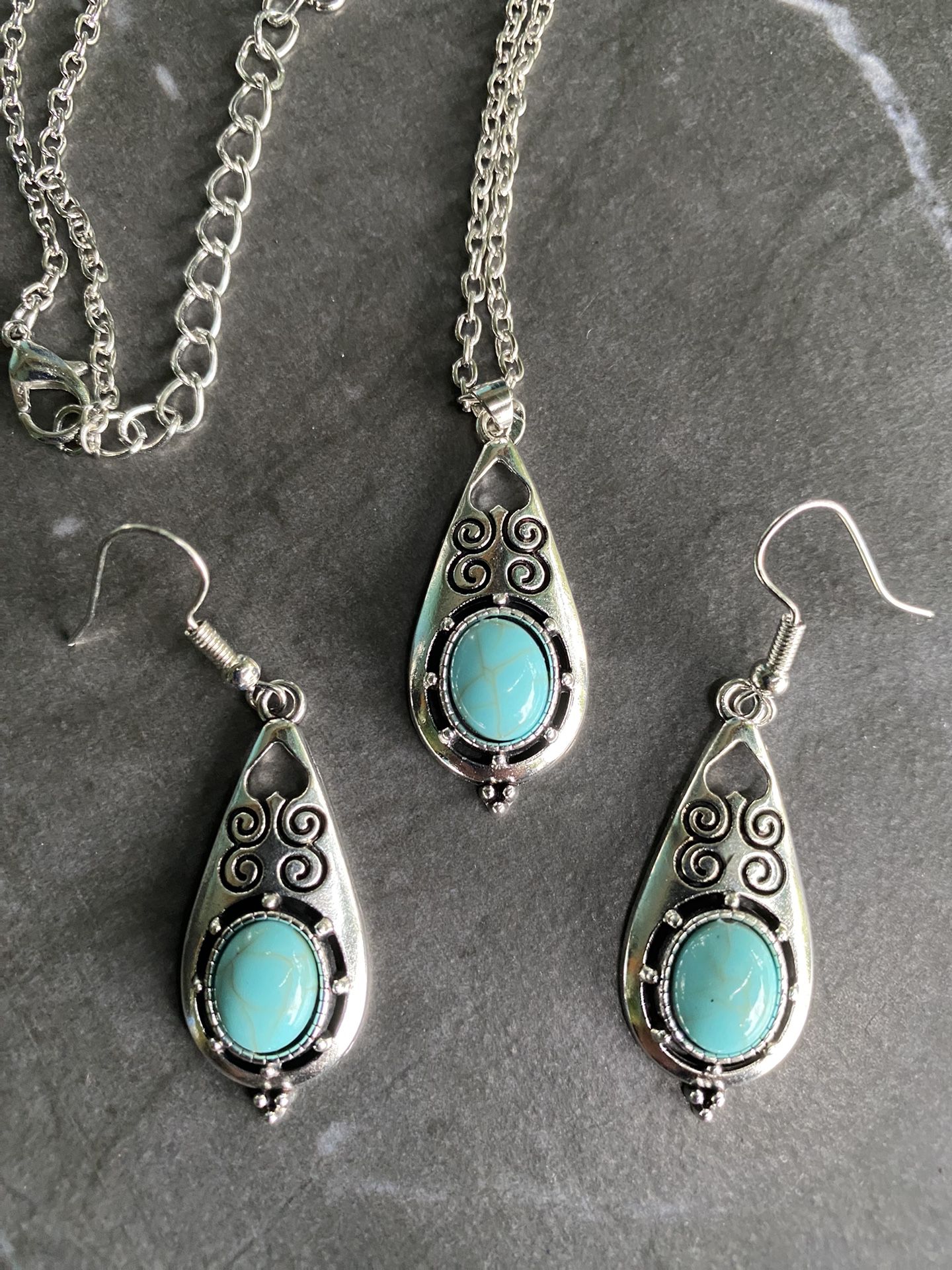 Turquoise Necklace And Earrings Vintage Bohemian Set