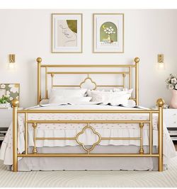 Gold Metal Bed Frame with Clover Detail