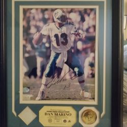 Dan Marino Sign Picture With Piece Of Jersey Worn In This Game And Gold Commemorative Coin