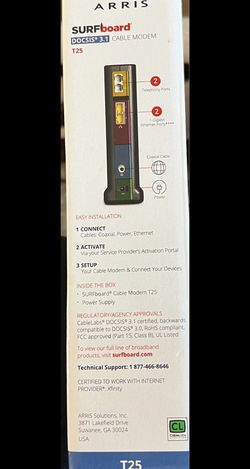 Arris SURFboard T25 Docsis 3.1 Gigabit Cable Modem for Xfinity Internet & Voice, Thumbnail