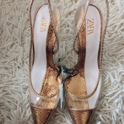 Zara Gold & Clear Heels - Price Tags Still On