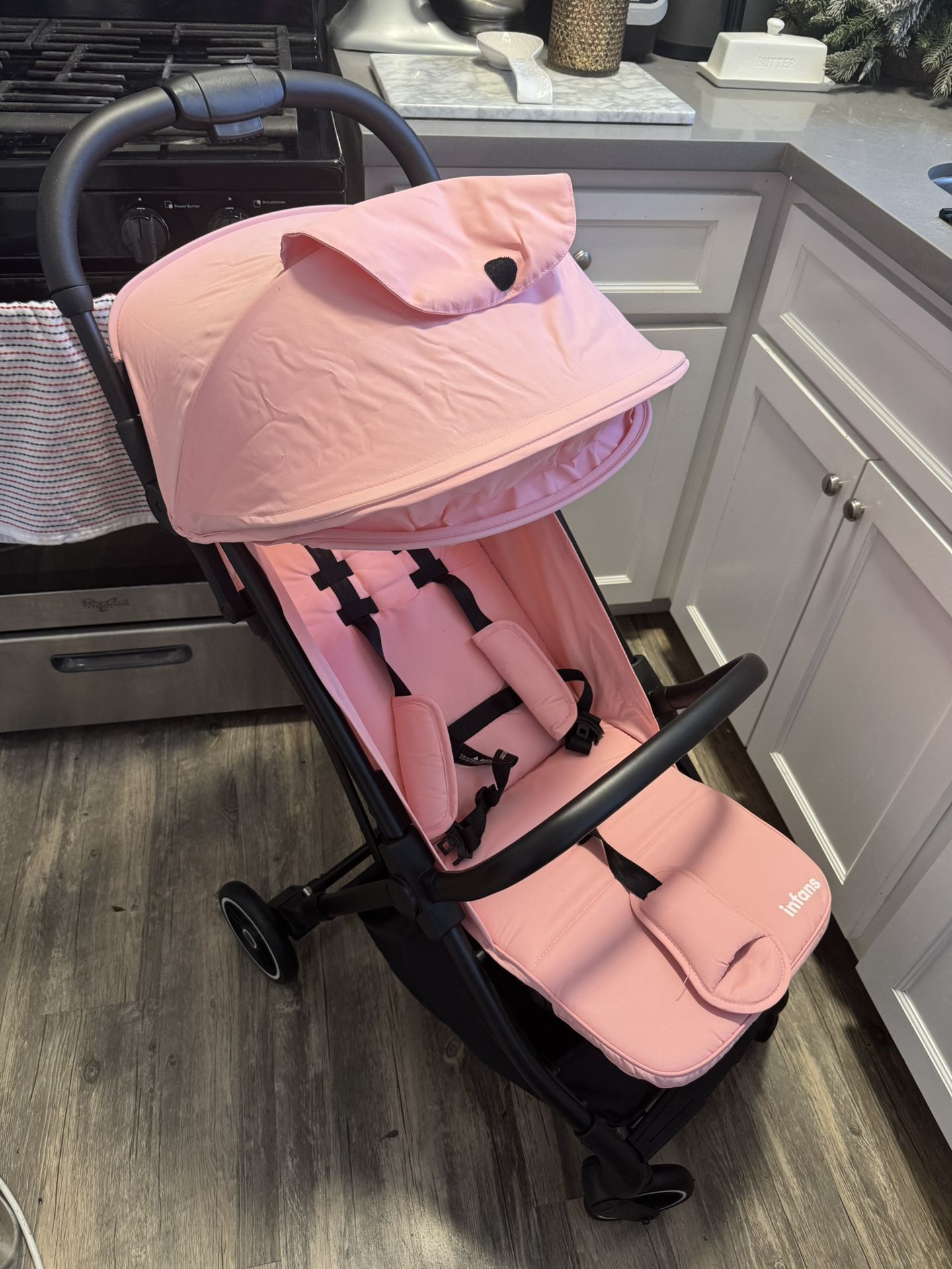 One Hand Foldable Pink Stroller