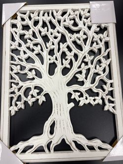 2 GREAT 24 X 18 TREE OF LIFE PANEL PLAQUES Boho Carved Wall Art $90. OR, Asian Cherry Blossom 37 X 17 Panels Pair $130. Hang Or Lean, Hooks On Back.