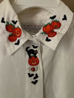 Karen Scott Halloween Petites Halloween Embroidered Button-Up Shirt