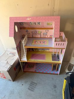 Wooden 3-Story Dollhouse Pink