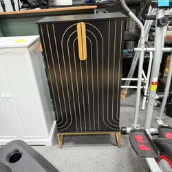 ARTPOWER 46" Black Pantry Cabinets, Food Pantry Storage Cabinet with Adjustable Shelves，Large Storage Space for Kitchen，Black and Gold