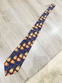 Steven Harris Navy/Orange/Yellow Guitar Print Music Men's Neck Tie