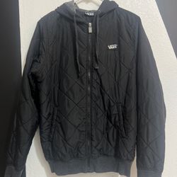 Y2K Vans Men’s Hooded Puffer Jacket Size Small Black 2000s Hoodie S