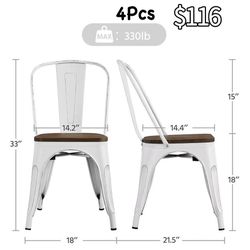 😀 4Pcs Yaheetech 18 Inch Seat-height Classic Iron Metal Dining Chair with Wood Top/Seat Indoor-Outdoor Use Chic Bistro Cafe Side Barstool Bar Chair
