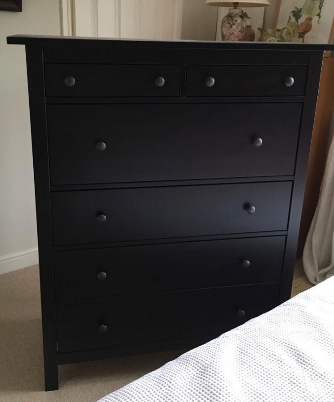 IKEA BLACK HELMES 6 DRAWER DRESSER WITH SILVER UPGRADED KNOBS!!!!🖤💜🖤💜👔👗