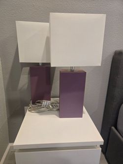 Purple Leather/ White Fabric Table Lamp (Set Of 2)
