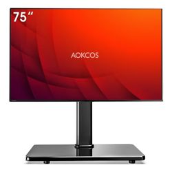 Swivel Universal TV Stand for 32-75 inch TVs with Tilt Down/Up, 8 Levels Height Adjustable Table Top TV Mount Stand with Stable Heavy Duty Tempered Gl