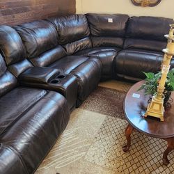 6pc Brown Leather Sectional 