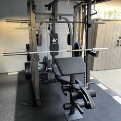 Vesta Fitness Smith Machine 2001 w/Bench Attachment | 230lb Bumpers Weights | 7ft Olympic Bar | Fitness | Gym Equipment | FREE DELIVERY 🚚 