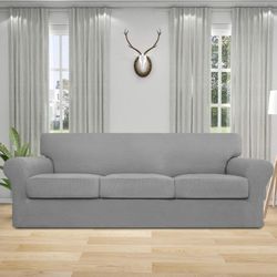 4-Piece Stretch Sofa Cover Set – Light Gray, Pet-Friendly D4