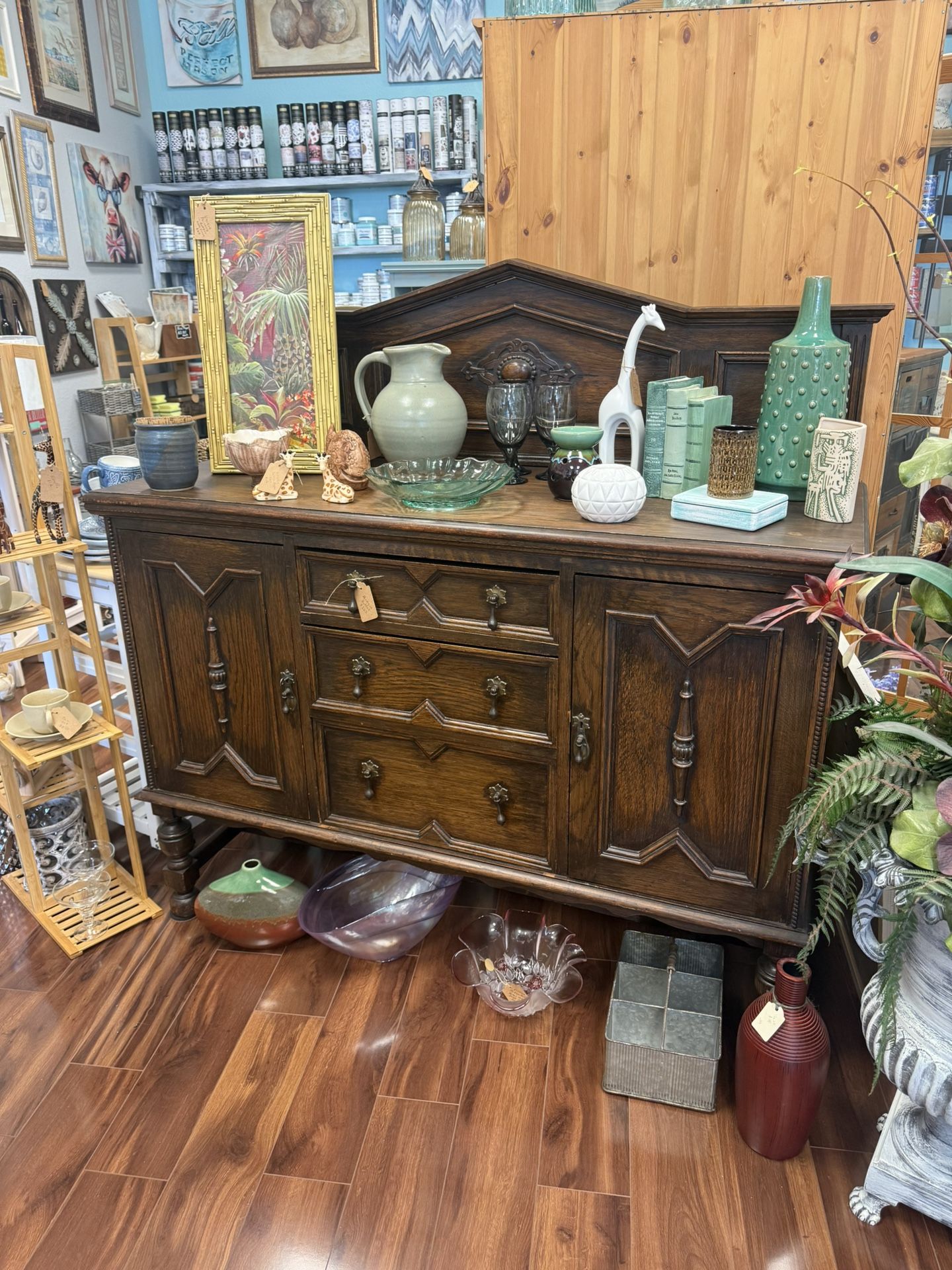 🪵 Vintage Solid Wood Buffet with Skeleton Key – Elegant Antique Sideboard GREAT Shape Antiques